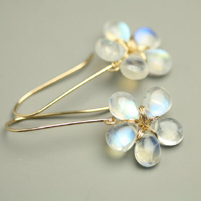 Shimmering Rainbow Moonstone Flower Earrings