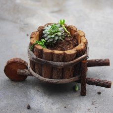 我爱自然 带杉木皮多肉花盆 推车花盆 仿真花插盆