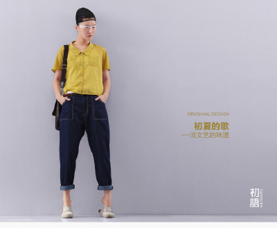 原创专柜正品 初语 文艺范 改良蝙蝠袖短款翻领纯棉小衬衣衬衫薄