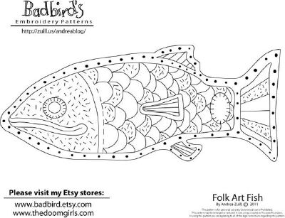 Folk Art Fish Embroidery Pattern From Andrea Zuill