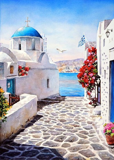 蓝色海边的白房子© Zografos Gallery（希腊）NO.1