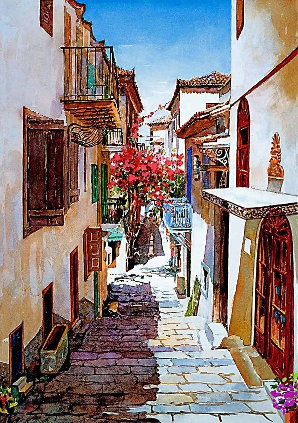 蓝色海边的白房子© Zografos Gallery（希腊）NO.1