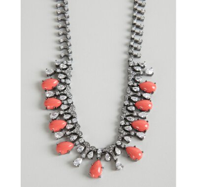 Jardin coral and CZ ornate drop necklace
