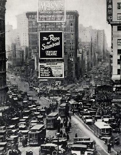 1922年，美国时代广场，瘫痪的城市交通