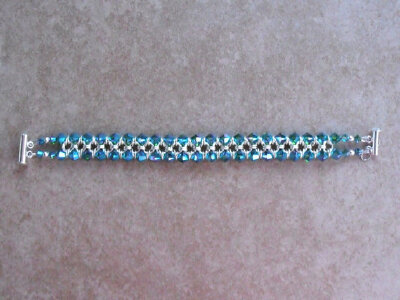 Swarovski Fern Green AB X2 Beaded Crystal Bracelet with Silver Chainmaille Design Silver Tube Clasp