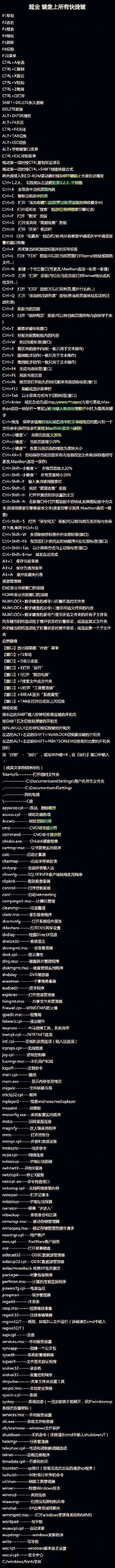 【史上最全的键盘快捷键】CTRL键，SHIFT键，ALT键，HOME键，END键，NUMLOCK键，WIN键，F1~F10，鼠标拖动，“开始”-“运行”……你肯定知道：CTRL+A全选，CTRL+C复制，CTRL+V粘贴，CTRL+Z撤消……但还有超多你还不知…