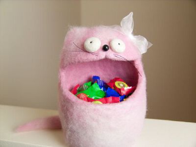 Pink Cat Felted Bowl