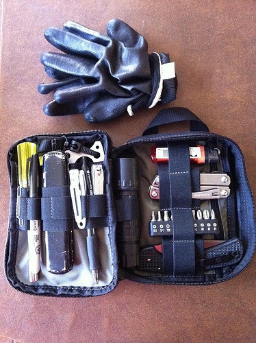 My first EDC tool kit, which also fits in my Mountainsmith messenger bag (if I need to carry it that way).
