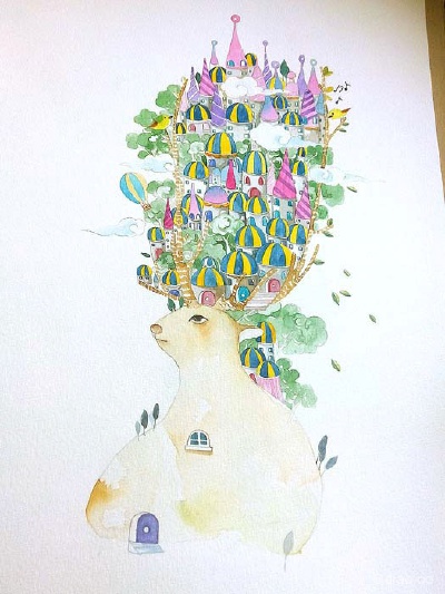 小刺猬 原创手绘插画作品 水彩 清新 可爱