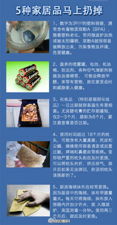 5样家居用品别舍不得扔！】虽说过日子要精打细算，但有的东西的确“留不得”，这五类家居品必须扔掉！①塑料瓶底部的循环三角标带“3”。②废弃电池、喷雾罐等危险废物。③过期化妆品。④使用超过18个月的枕头。⑤用…