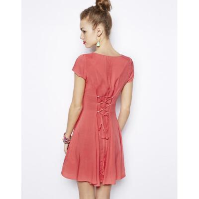 英国实体店代购05.05春夏女装ASOS New 前纽扣背后绷带短袖连衣裙