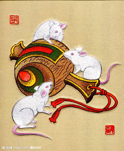 精致12生肖刺绣—-鼠