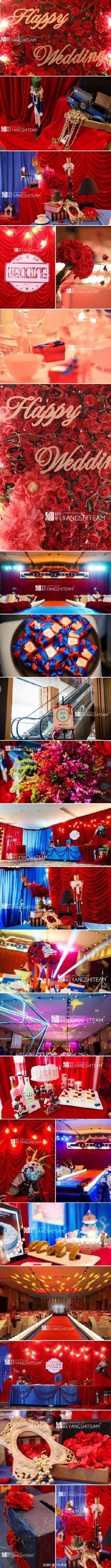  【红蓝撞色主题婚礼】红色代表热情，宝蓝代表高贵，两者结合则造就了高贵纯洁而又热情洋溢的爱情，沁入心灵深处的只有由心而出的那份无可替代的真爱！杨仕婚礼邀你共赴一场红蓝迷情的华丽盛宴。同时也感谢新人对婚…