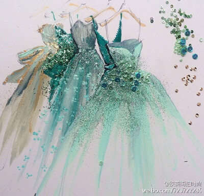 美國插畫家Katie Rodgers作品 - 喜歡用水彩，閃粉，亮片等小物描繪的時裝插畫. 美哭了~