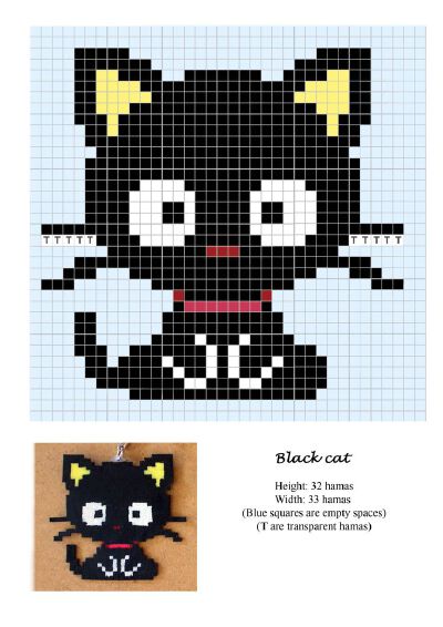 Black cat - kitten - gato - gatito - hama beads - pattern