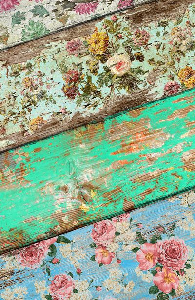 Wooden boards with old wallpaper, take sandpaper to it, and vola