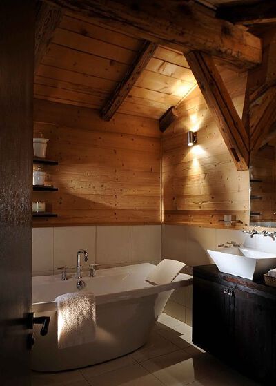 Bathroom At The Ski Chalet Ferme de Moudon | interior designer Nicky Dobree