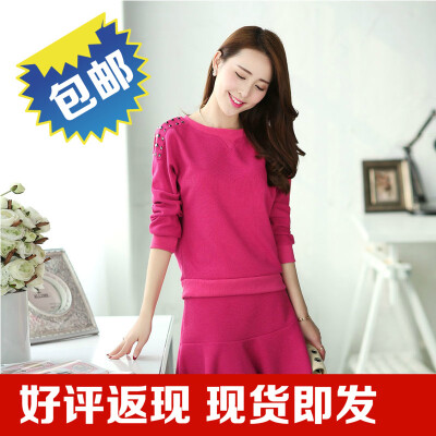 大码女装2014连衣裙秋款休闲套装长袖上衣+短裙半身裙套装