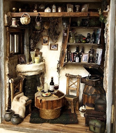 Miniatures for an old fashioned dollhouse cottage.