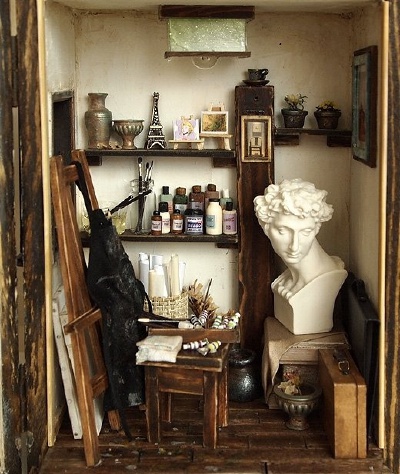 miniatures for the painter's studio in the dollhouse.