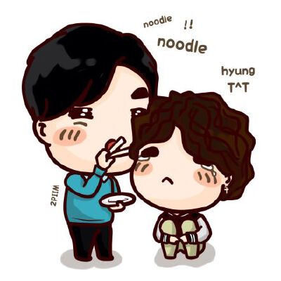 TOP : noodle noodle ... I want noooooodle~~ GD : T ..OP hyung .... T^T 【cr:2PIIM