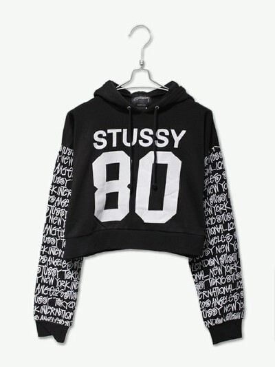 Stussy ALLOVER CITIES 80 CROPPED HOOD 214213 BLACK