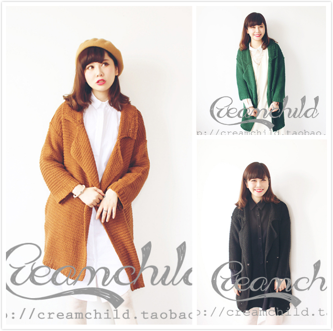 creamchild14秋冬清新复古宽松针织外套w closet nice claup kbf