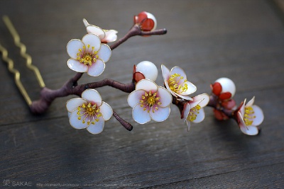 2011 白梅 簪 kanzashi「ひと枝」