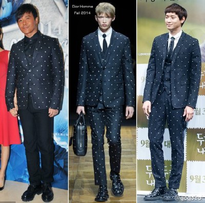 #who wears what# 陈思诚穿Dior Homme 2014秋冬系列波点西装外套亮相时尚新娘盛典。这件西装姜东元也穿过。有比较才有鉴别，这一比较，我们才知道，什么叫矮矬土肥穷全面发展……（题外话：他是挖煤去了吗）