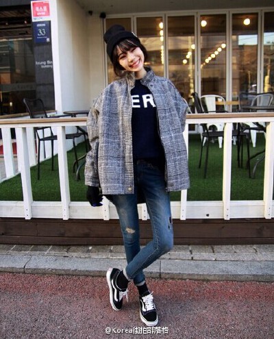 #格子外套&amp;amp;牛仔裤&amp;amp;VANS