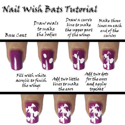 16 Amazing And Useful Nails Tutorials, DIY Bats Nail Design