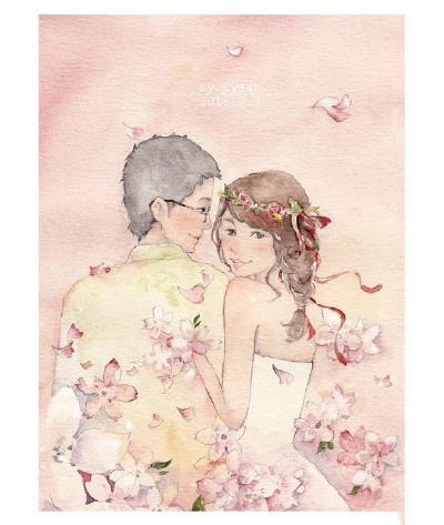 治愈系情侣插画图片