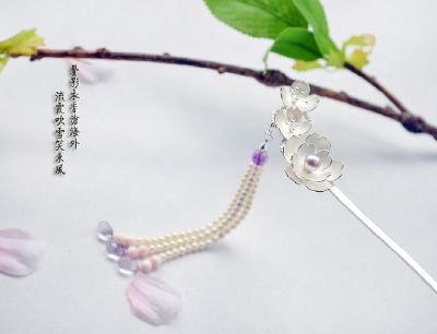 【簪花旧事】纯银珍珠樱花簪。
