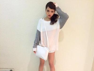 15年春款 日本潮牌 拼接 薄款 针织上衣 emoda.moussy.sly
