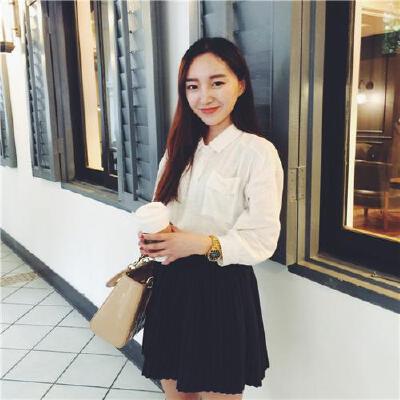 VIVISHOP2015春款独家定制韩国清新复古棉麻白色长袖衬衣女