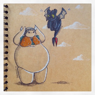 #BigHero6 #Baymax #disney #movie #cartoon #cute #funny #fanart #sketch #doodle #howtotrainyourdragon #httyd #toothless #dragon #viking #norse #hiccup #nightfury #adorable #mashup #crossover