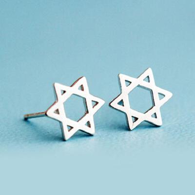 萌萌哒美物韩国原版925纯银六芒星耳钉女款韩国银饰礼物