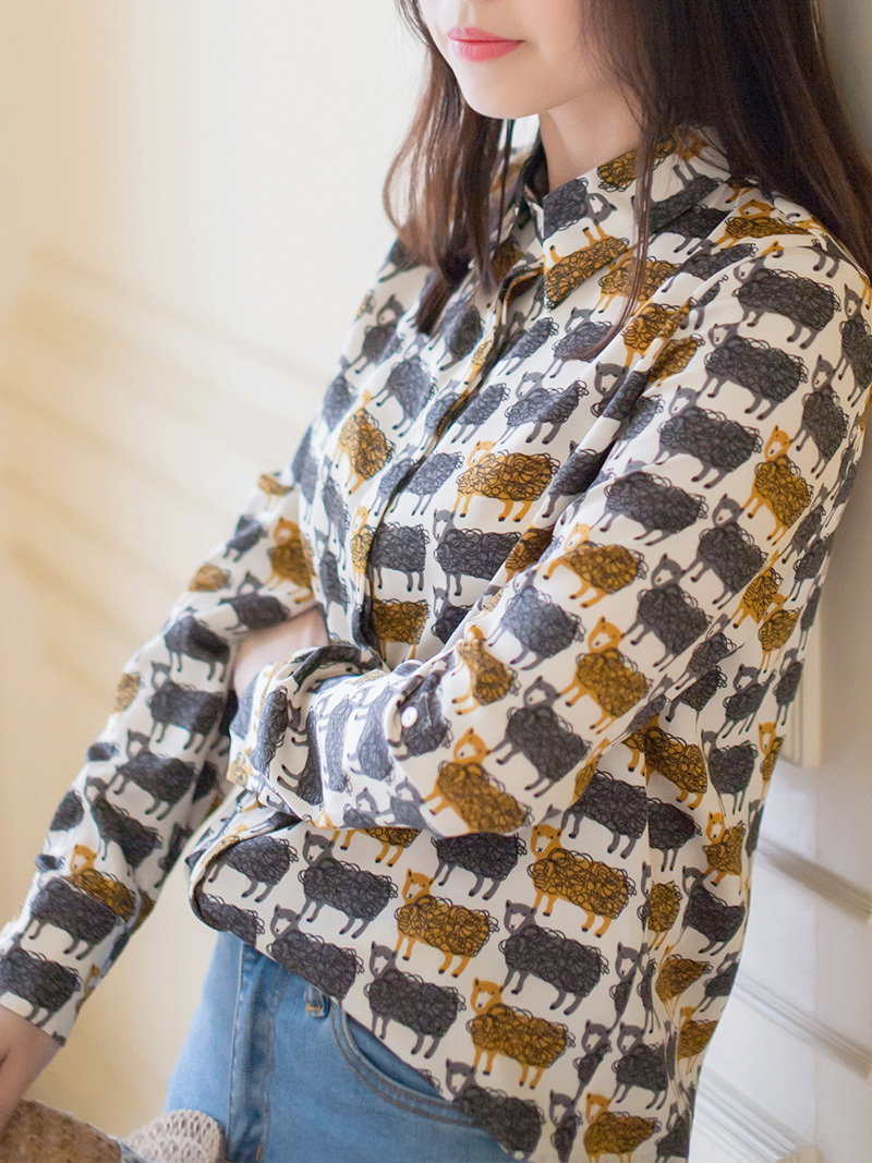 彩树 独家定制 2015SS/animal系列 手绘呆萌羊羊羊 印花衬衫