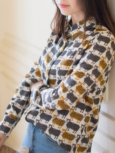 彩树 独家定制 2015SS/animal系列 手绘呆萌羊羊羊 印花衬衫
