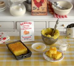 Miniature Making Cornbread Set by CuteinMiniature on Etsy