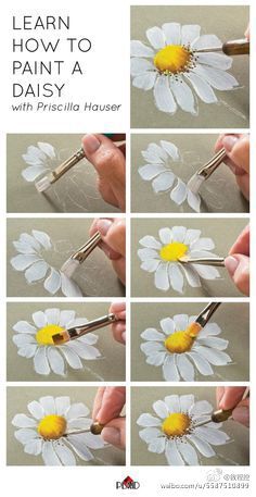 绘画教程：比较简单的一朵小花适合初学者或者家里有小朋友的话可以亲子哦~（水粉颜料+灰色卡纸+水粉笔）——更多精彩教程尽在新浪微博“教程控”