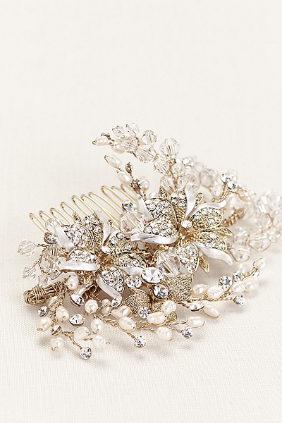 Cultured Pearl and Crystal Floral Comb Style 婚礼 发饰 头饰 珠宝