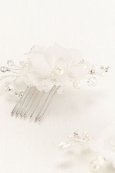 Organza Flower and Crystal Comb Set Style 婚礼 发饰 头饰 珠宝