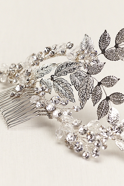 Hammered Leaf and Crystal Vine Comb Style 婚礼 发饰 头饰 珠宝