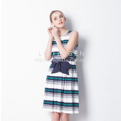 ［littleGEN］moussy.zara.daz＊lin海报款彩色条纹蝴蝶结背心裙