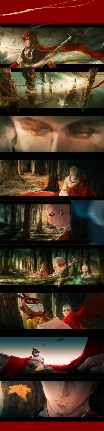 #西游记之大圣归来# #大圣归来# 取经归来（上）取经回来后的一个傍晚，唐僧做了一个梦……（最近有点忙只能画这么多。。还有一堆打好了草稿的没画，有关在花果山的大圣的内容。。不知道你们还想不想看。。）祝贺票房…