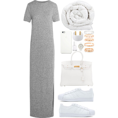 A fashion look from September 2015 featuring jersey dress, leather shoes and leather handbags. Browse and shop related looks.