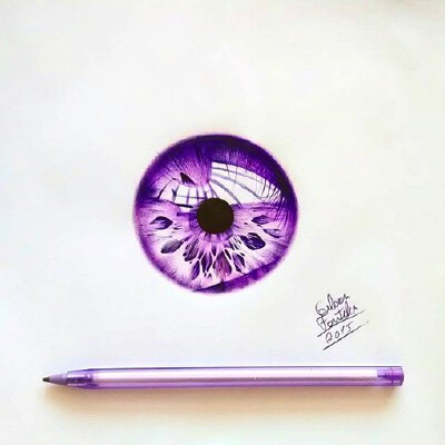插画师Gelson Fonteles用圆珠笔画的眼睛插画