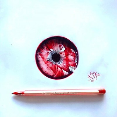 插画师Gelson Fonteles用圆珠笔画的眼睛插画