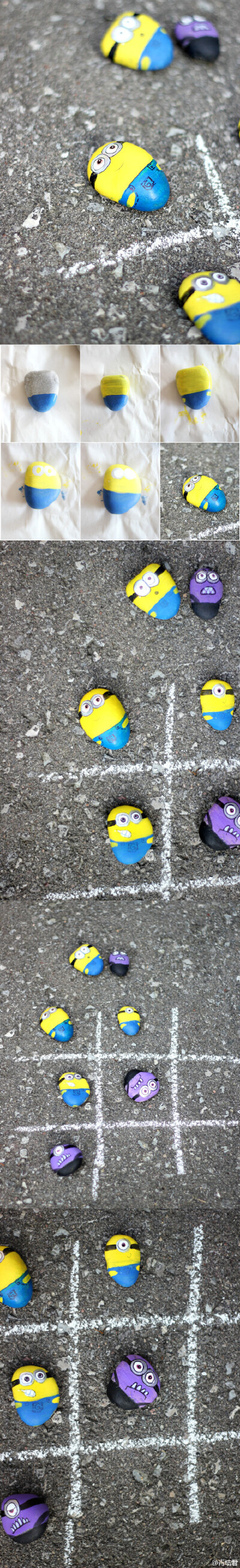 #Make Minions Rocks for Tic-Tac-Toe by Lucy#小黄人来了XDDD，没啥技巧，不想买周边自己画了石头玩井字棋嘛！话说这些天，无聊的我每晚去撸一部电影，（有的看了两遍）终于没的看了我跑来更新咯_(:з」∠)_，不过…